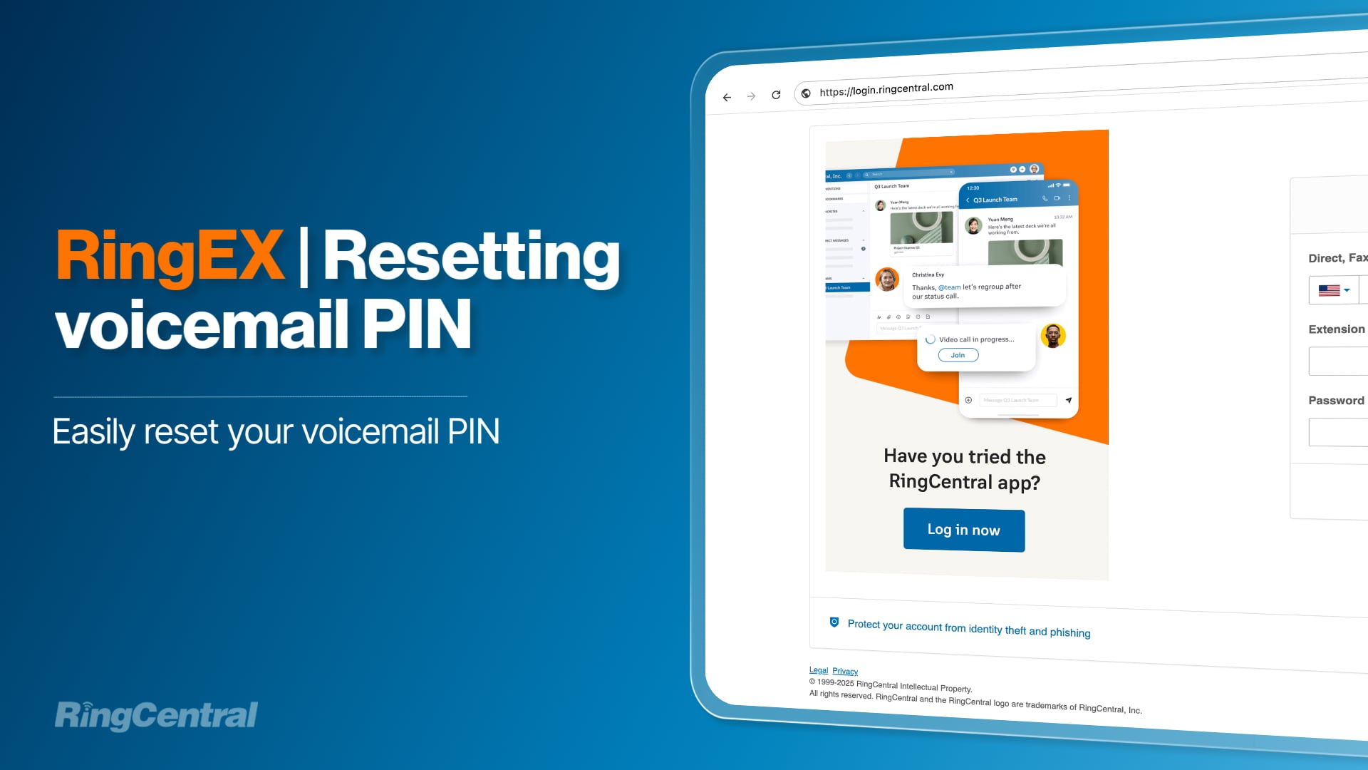ringex resetting voicemail pin