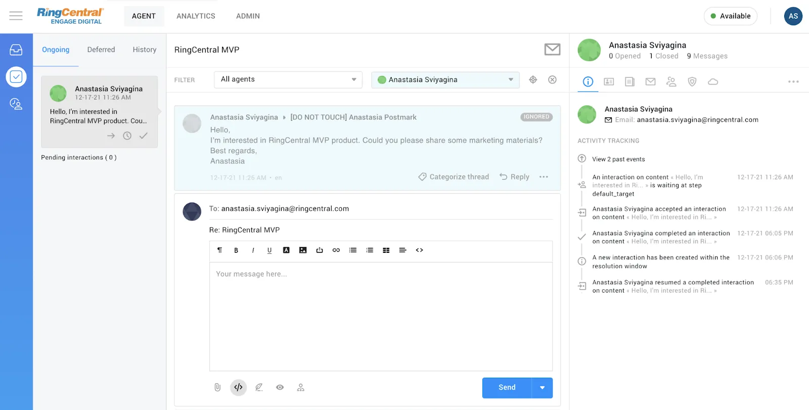 Agent User Interface - Before