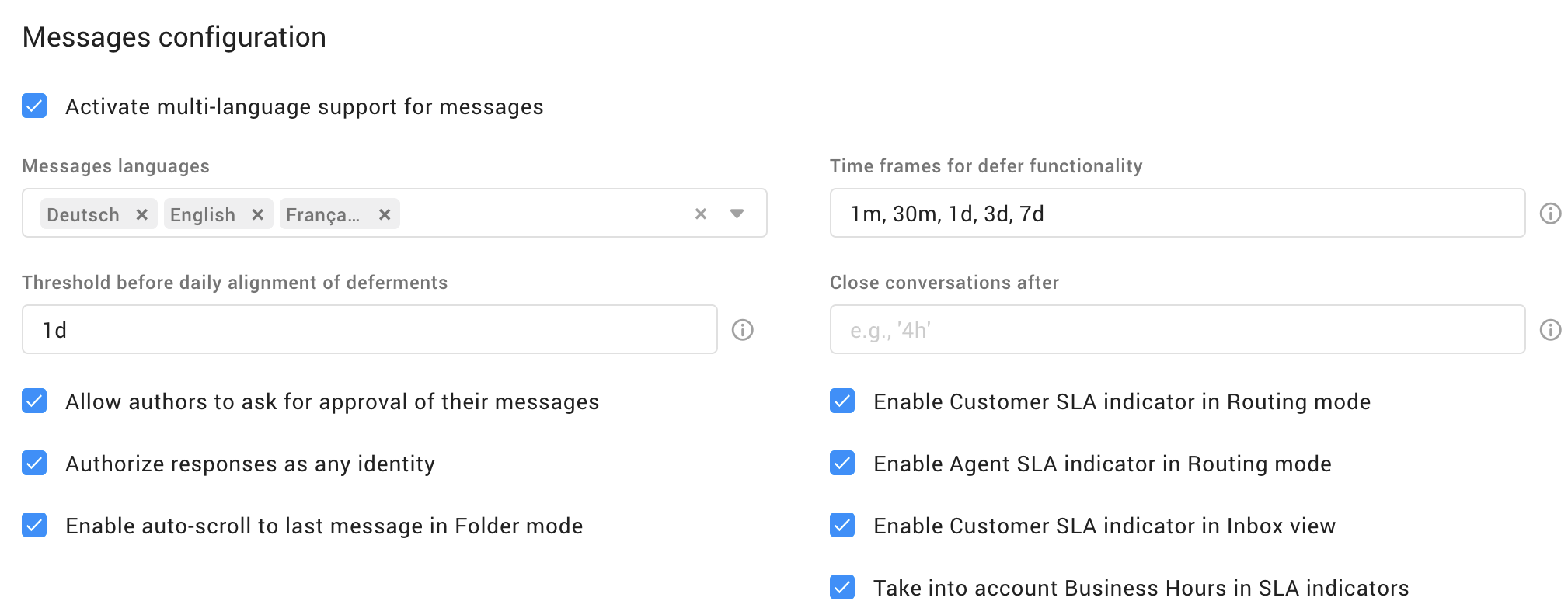 Business hours for SLA indicators
