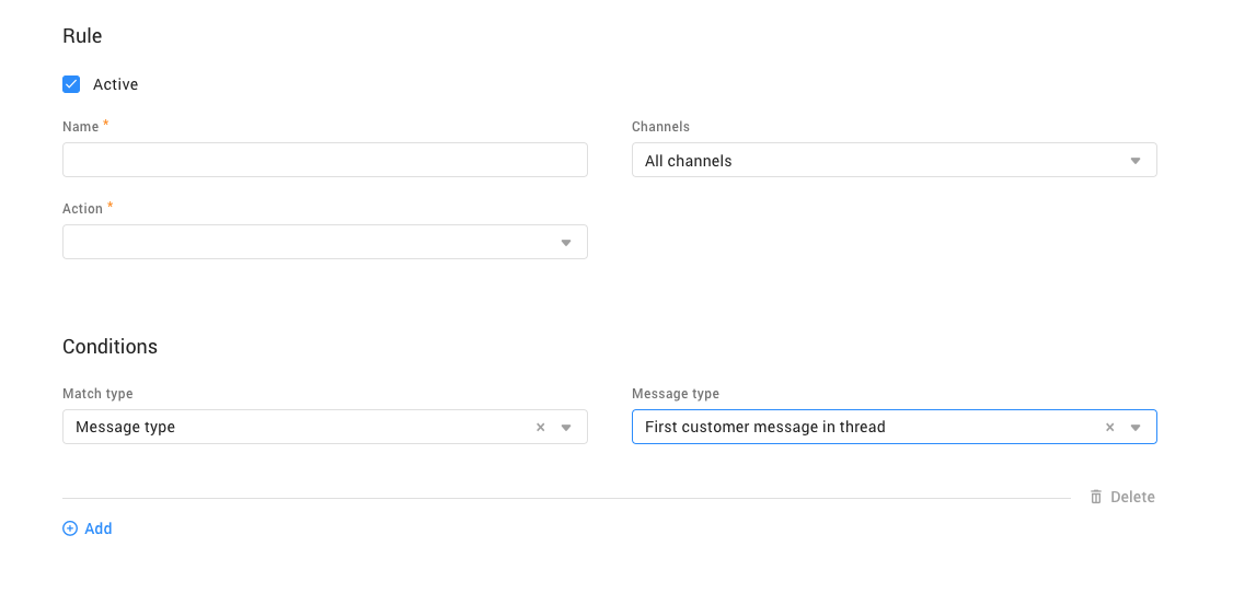 New “First message in thread” condition
