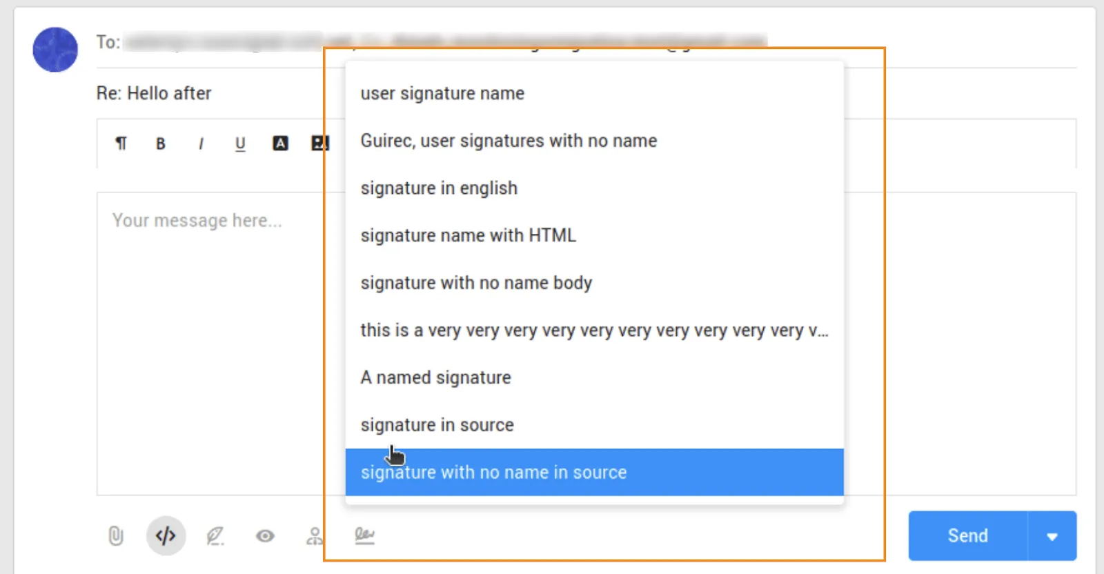 Agent: Allowed agent to choose a signature when sending an email