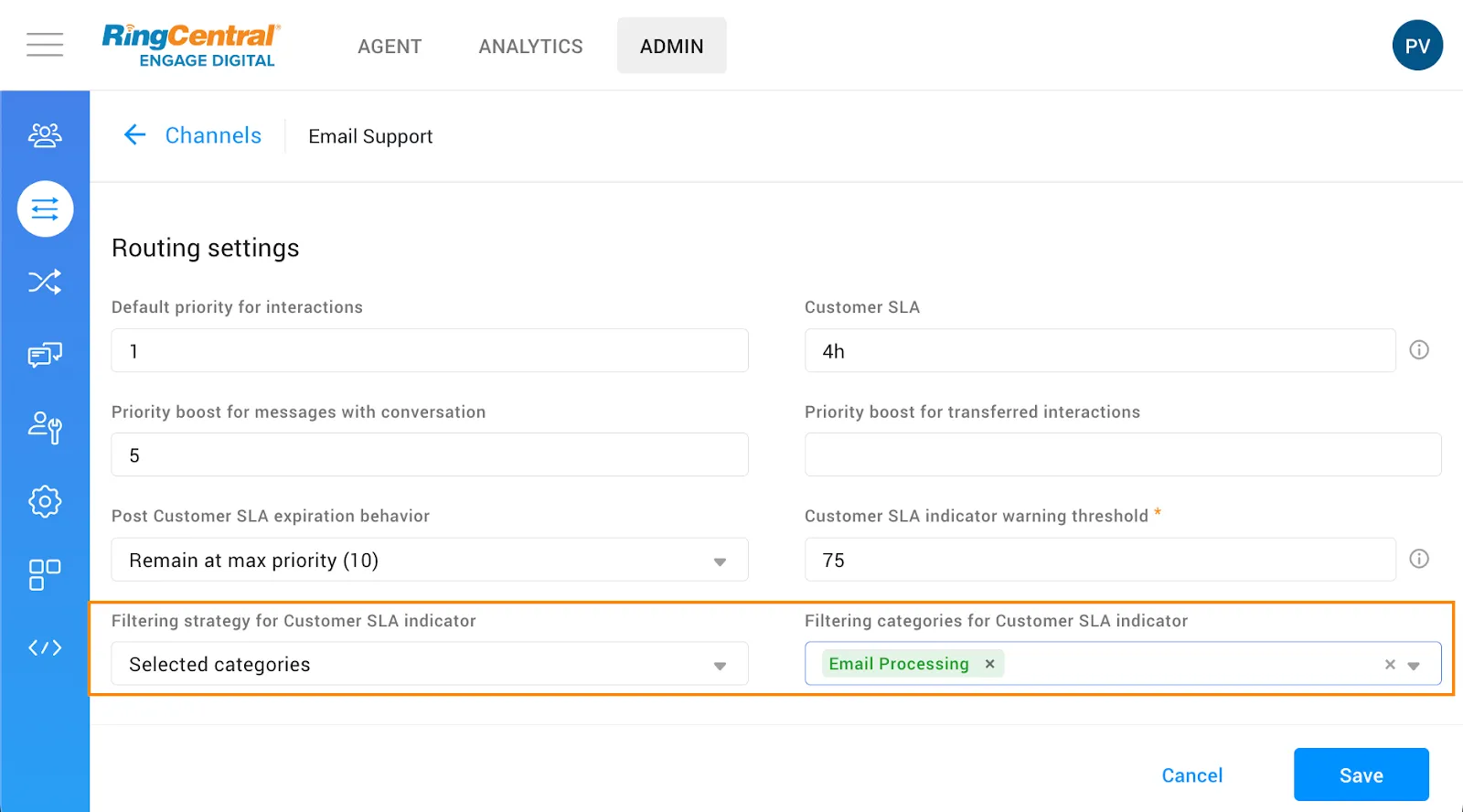 Admin: Added Category selection strategy for SLA Indicator