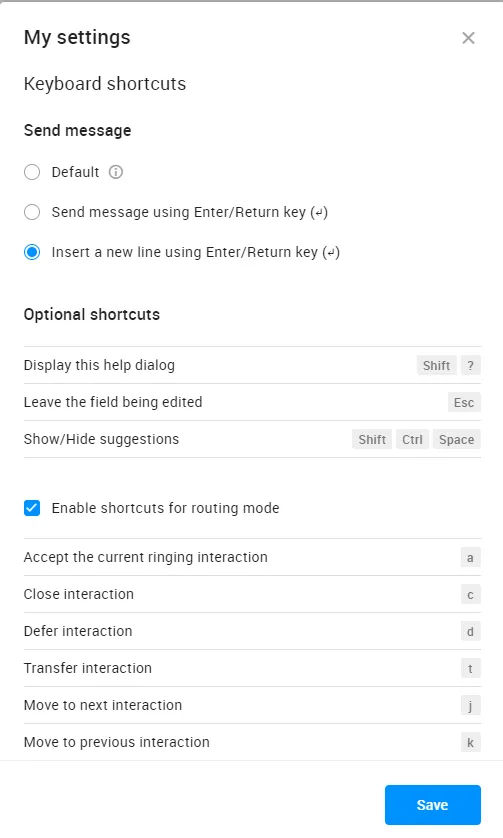Agent: Introduced My settings menu for keyboard shortcuts