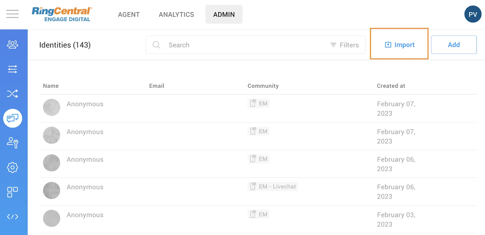 Identity management: Added bulk import of email identities