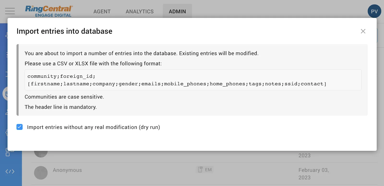 Identity management: Added bulk import of email identities
