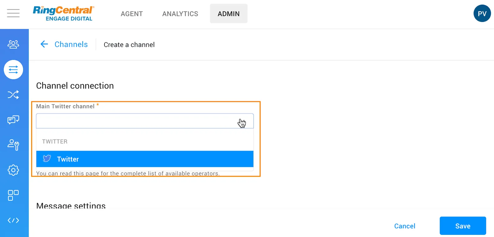 Twitter: Added “Main Twitter channel” selection when creating a Twitter Search channel