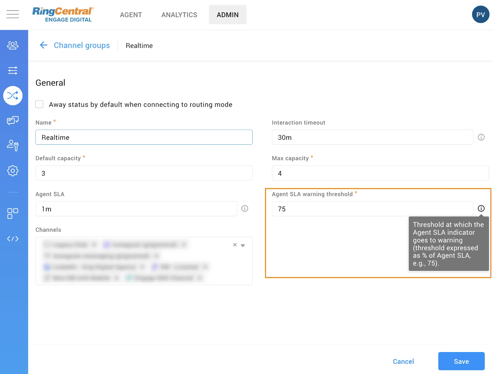 Admin: Added threshold setting for SLA Indicators in channels and channel groups