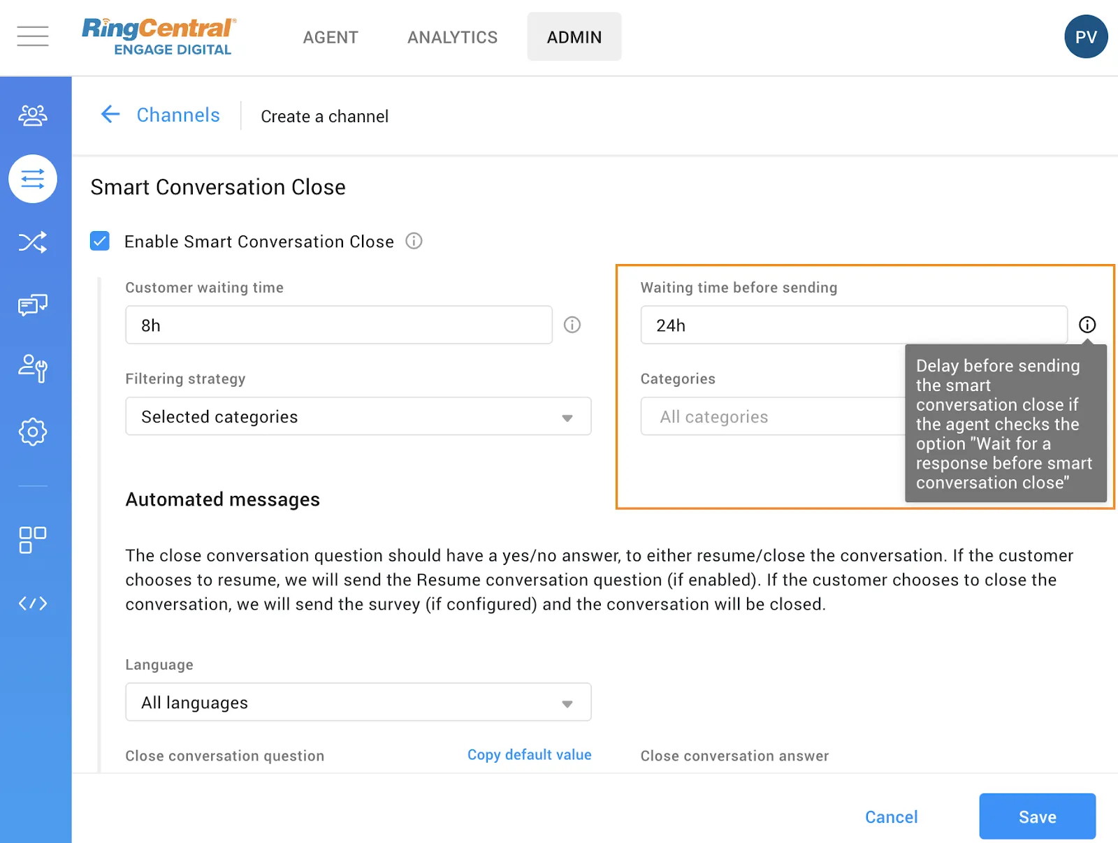 Admin: Auto-complete interactions now use Smart Conversation Close sending delay