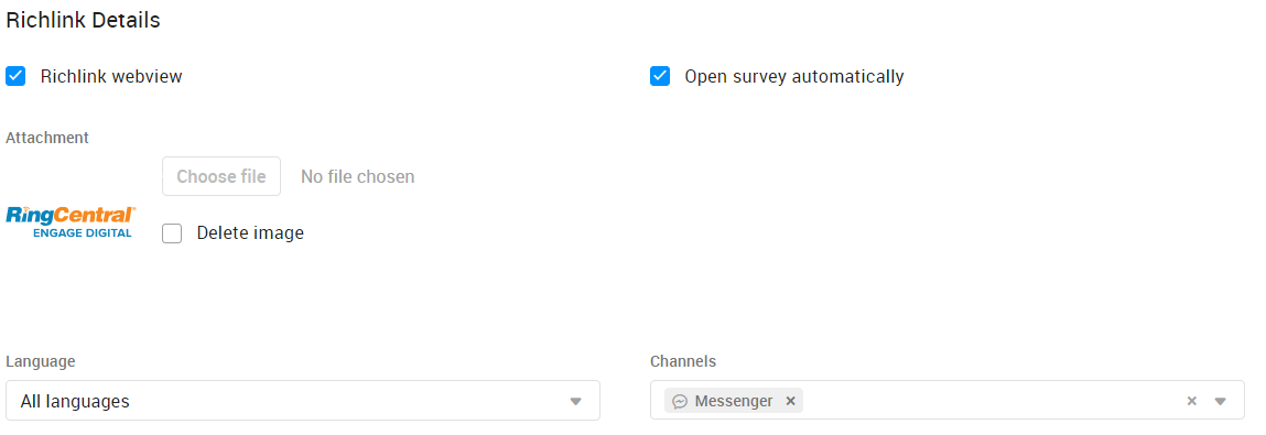 Richlink webview for Engage Surveys in Facebook Messenger