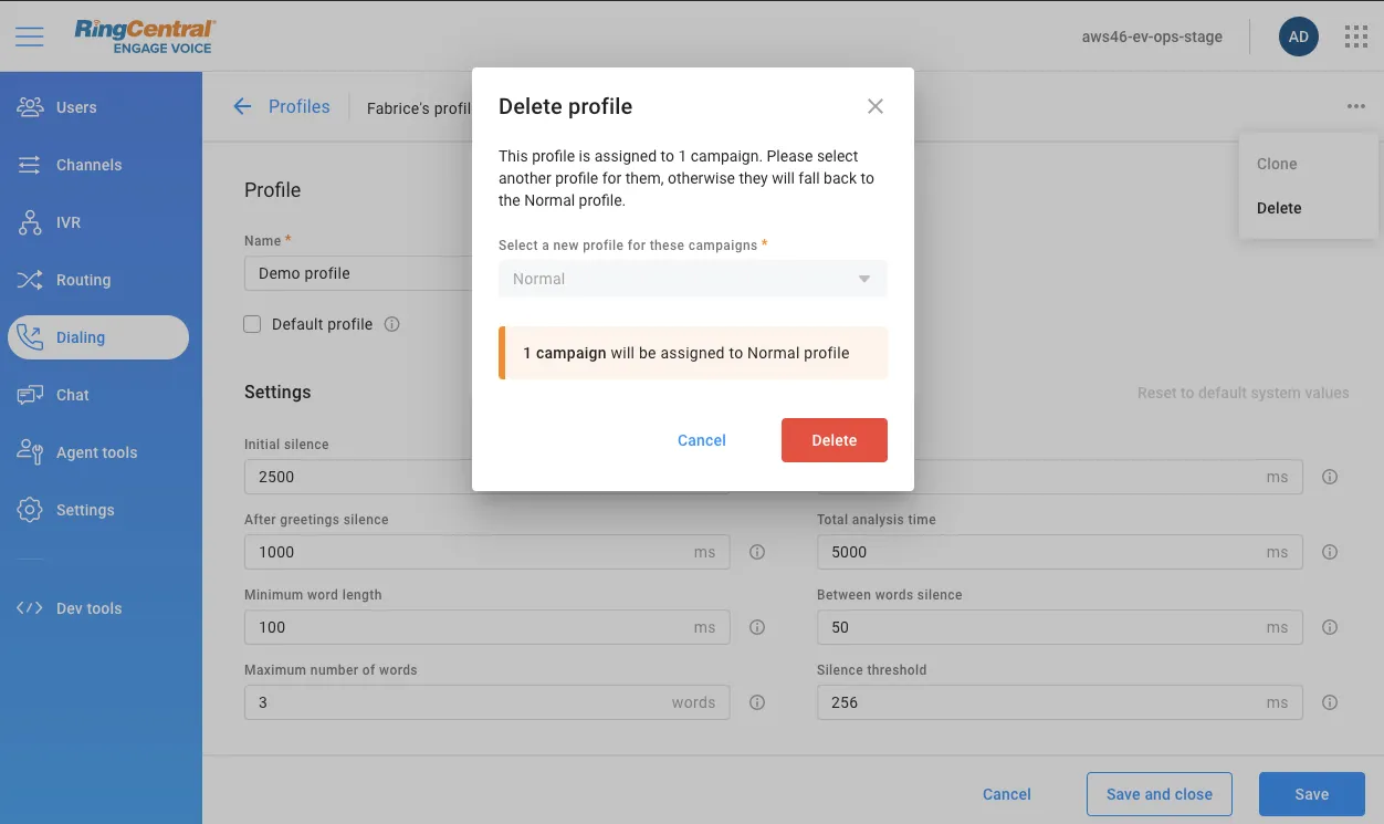 Delete Profile feature screenshot