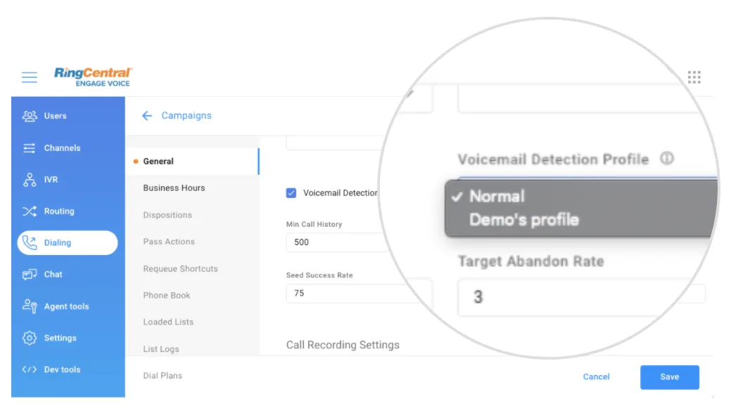 Profile set up as “default” to be applied automatically on newly created campaigns screenshot
