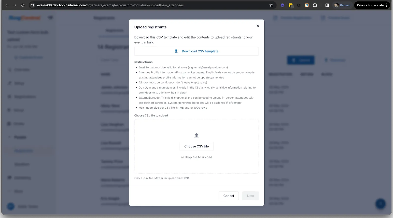 Upload custom form field answers via CSV