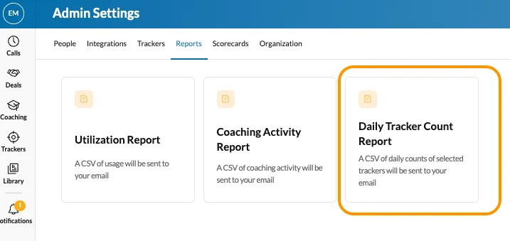 Customizable Daily Tracker Count Report
