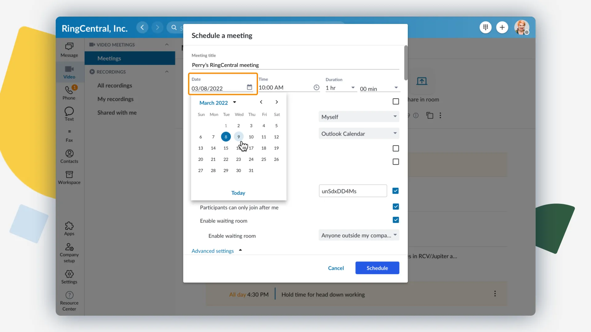 Schedule a meeting in the app