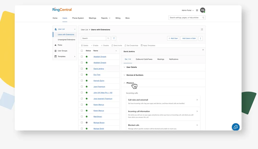 Call handling for admins